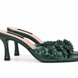 FLORAL HEELS IN DARK GREEN