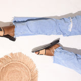 RAFIA SLIDES IN BLACK