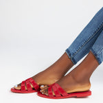 Chic Leather Slides in Red - Outlash brand